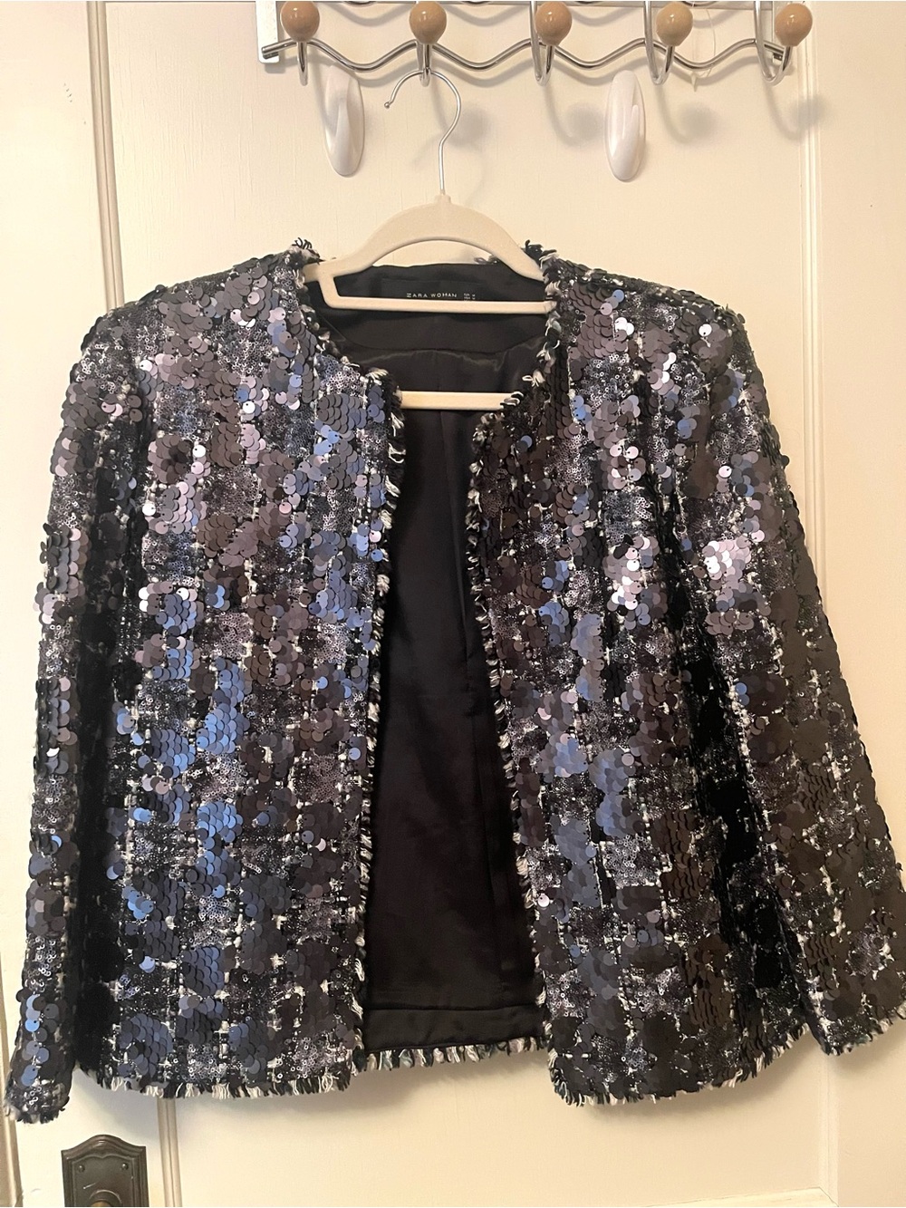 Zara silver/gunmetal  Sequin Open-Front Jacket size M